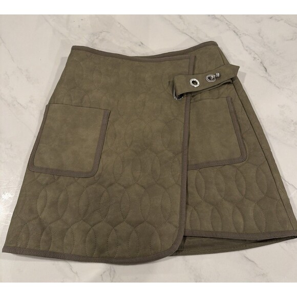 Jonathan Simkhai Melissa Quilted Vegan Leather Mini Skirt Army Green Sz 0 - Picture 1 of 6
